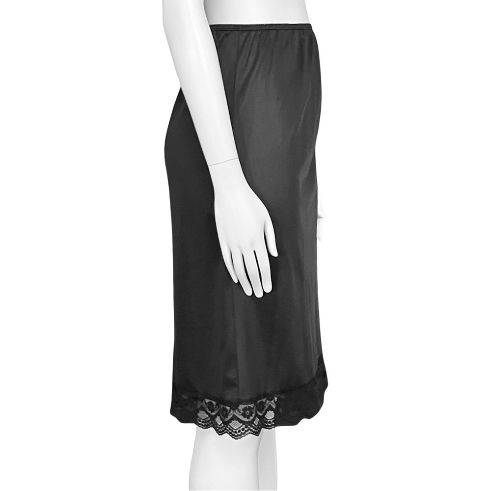 Vintage 70s Black Satin Lace Slip Skirt. XS/S. Lingerie Whimsigoth Coquette Goth - Picture 7 of 10